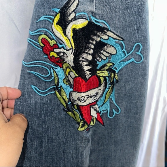 Ed Hardy Straight Leg Jeans with Embroidered Design - Picture 2 of 13